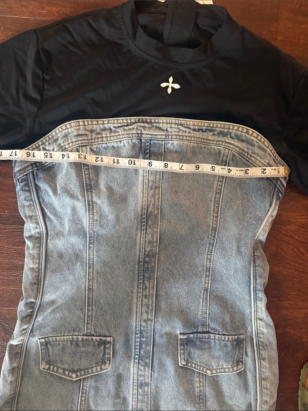 Mock-Neck Black & Light Blue Denim Mini Dress - Picture 2 of 4
